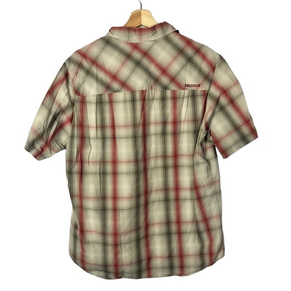 Marmot Beige & Red Plaid Short Sleeve Button Down M - Picture 2 of 4